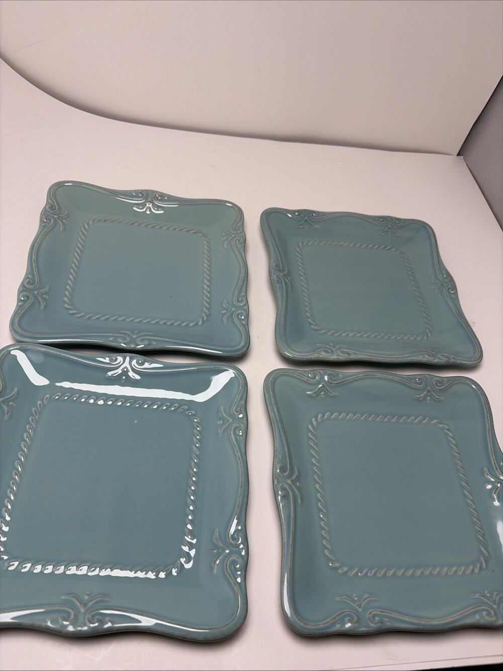 Set 4 SOUTHERN LIVING GALLERY plates PACIFIC BLUE square SALAD/DESSERT 7.5x5